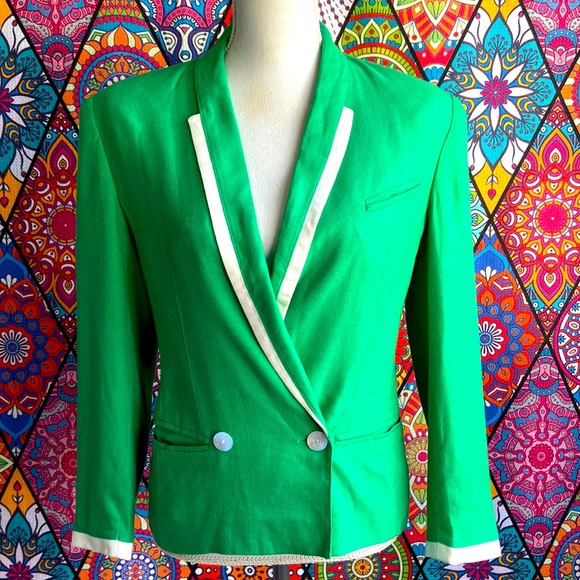 Louis Feraud Jackets & Blazers - Vintage 1980s Louis Féraud Green Double Breasted Blazer Sz 10